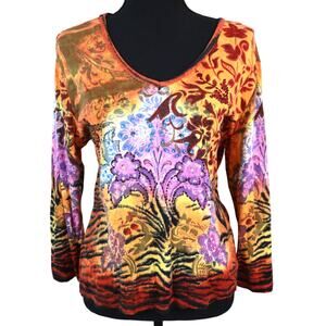 Vintage Y2K Forbidden Top Floral Animal Print Tiger Beaded Sequin Cotton Medium